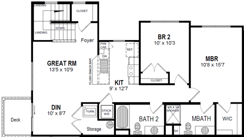 Floor plan for 2 beds, 2 baths, 1095 sqft